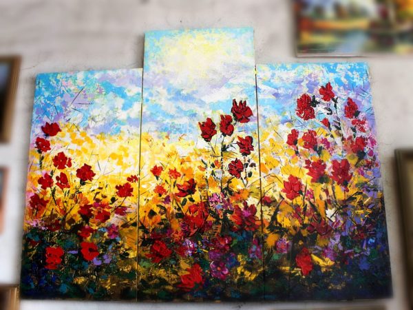 Картина Мераб Кочиев триптих “Полевые цветы”